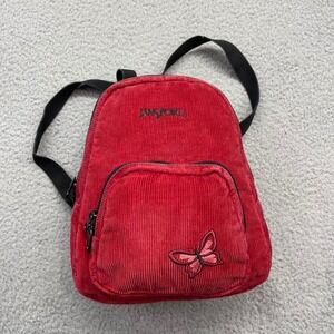 Jansport TL59 vintage 1990s Red Corduroy Butterfly Embroidery Mini Backpack